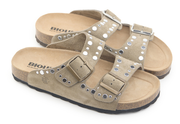 Ciabatta Bioline 2 Fibbie E Borchie Bigsuede Sand